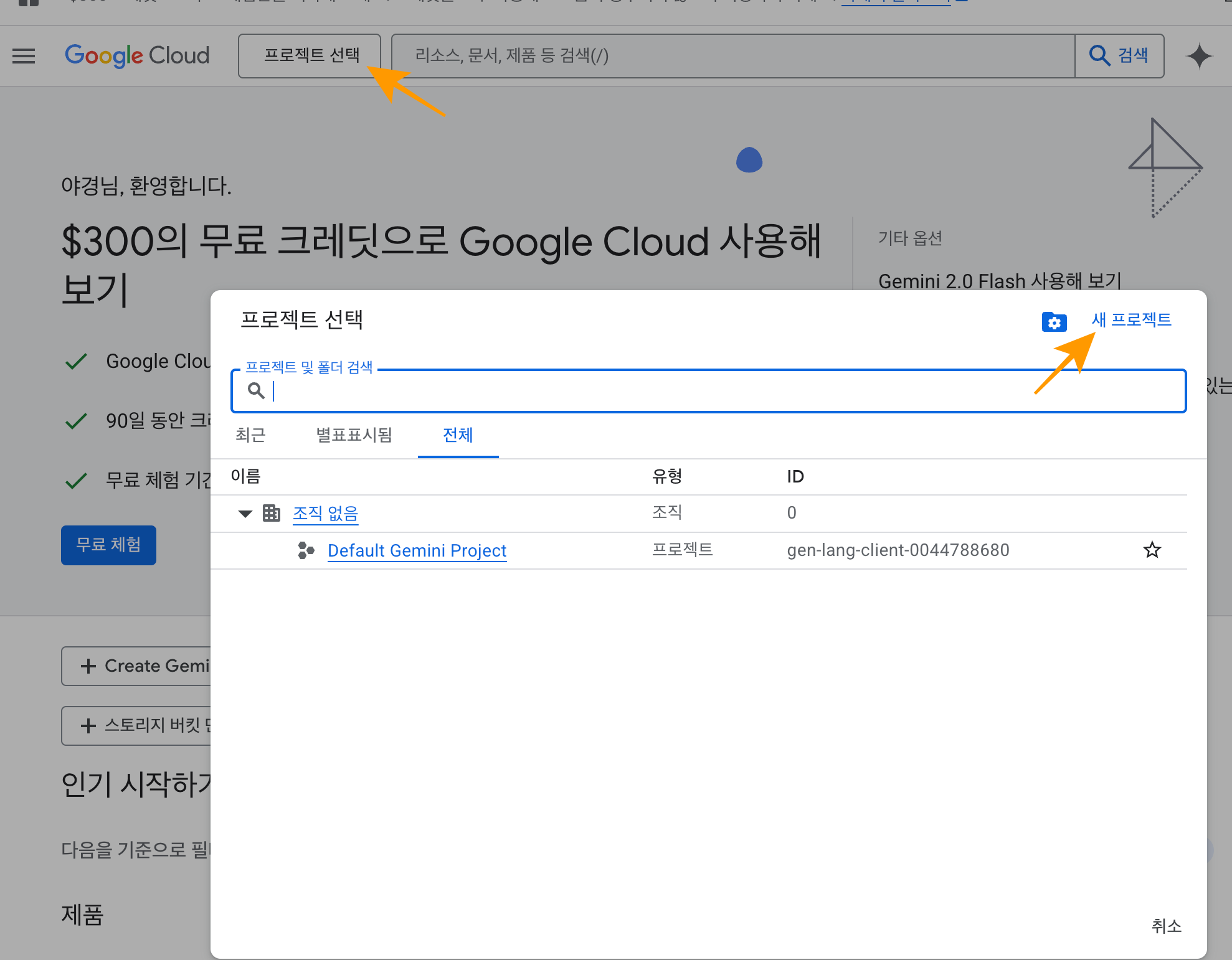 프로젝트 선택 - 새 프로젝트